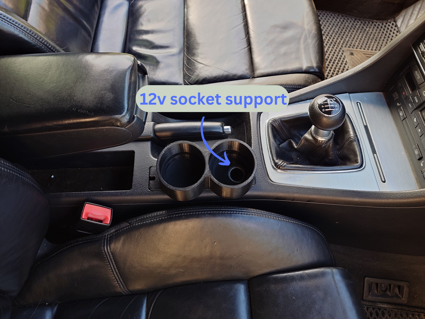 Audi B6 B7 cup holders with 12v socket support