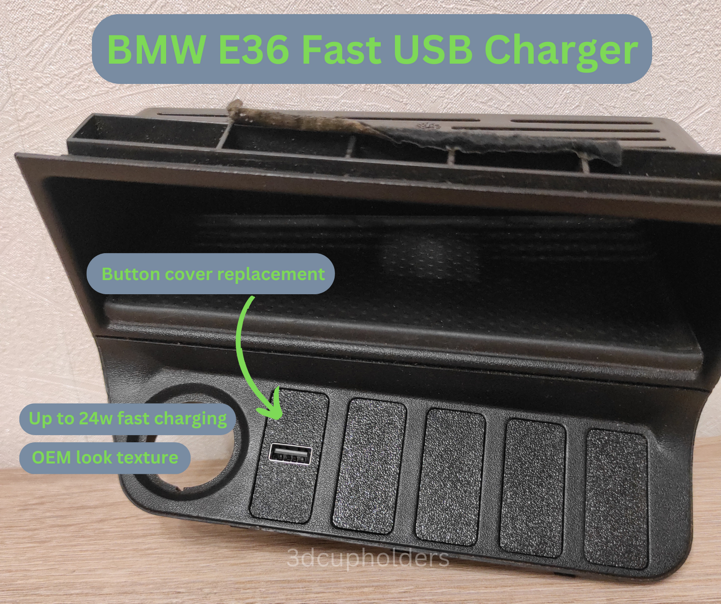 BMW E36 USB Fast Charger Button Cover – 24W