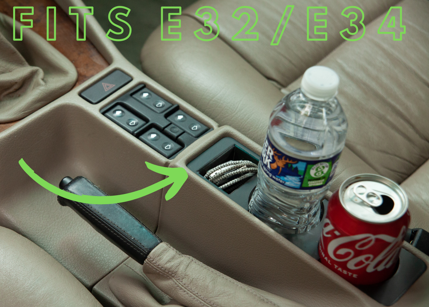 BMW E34 cup holders installed top view