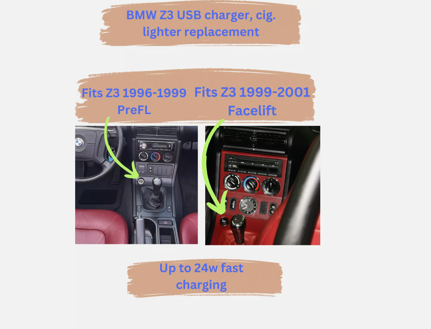 BMW Z3 (1996-2002) Fast USB Charger - Cigarette Lighter Replacement