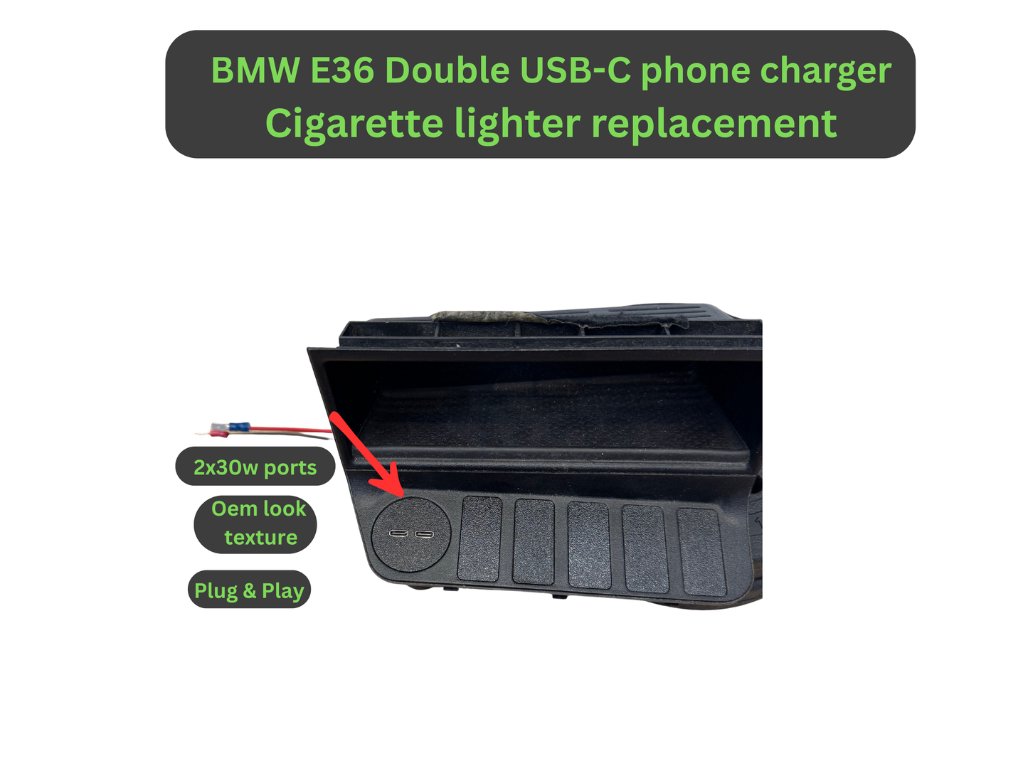BMW E36 Dual USB-C Fast Charger – Cigarette Lighter Replacement