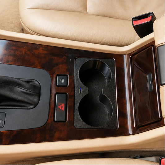 BMW E38 7 Series 3D printed cup holders with built-in 24W USB fast charger, ashtray replacement