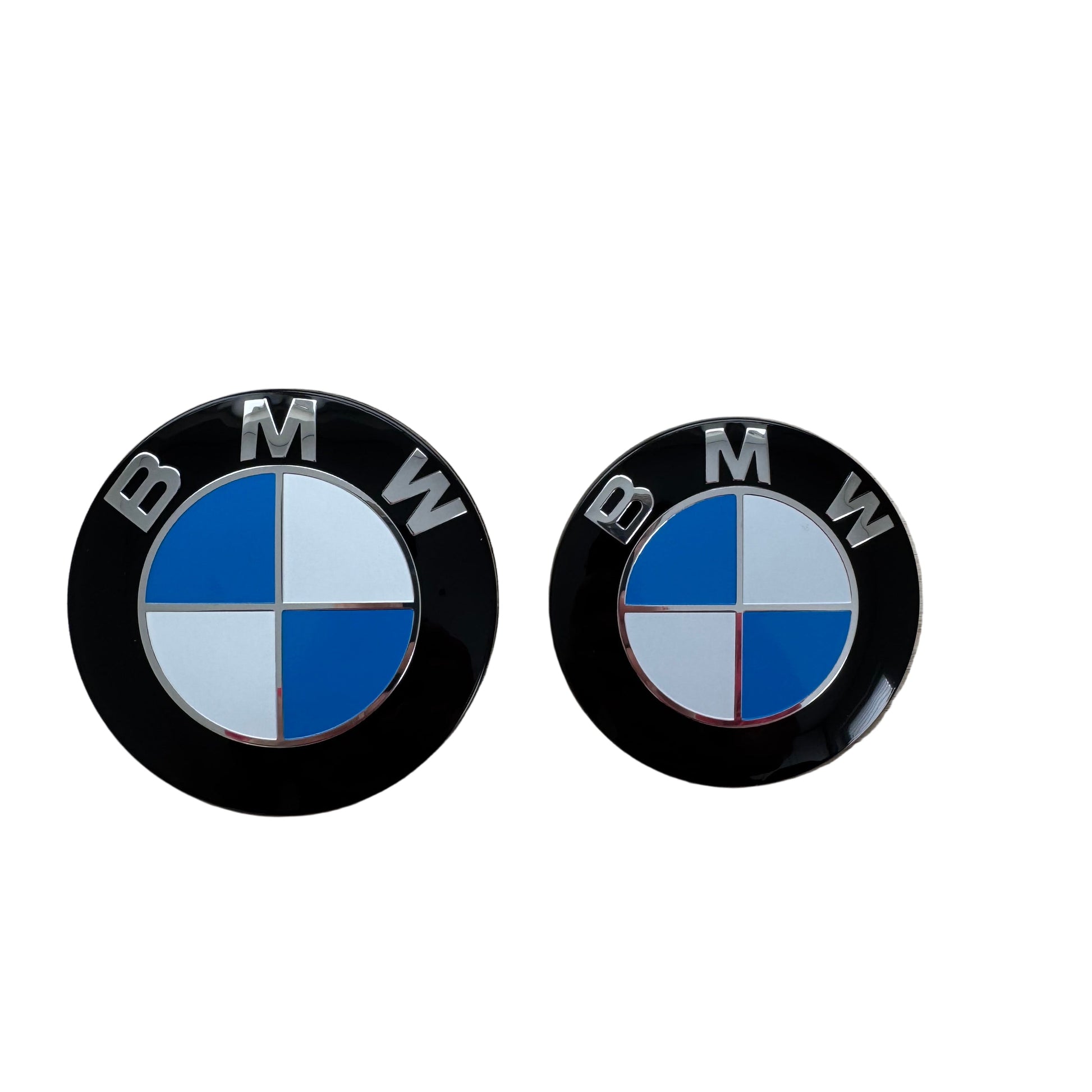 BMW Shadowline edition emblem badge set with all-black finish, no chrome edges