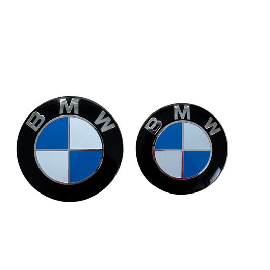 BMW Shadowline edition emblem badge set with all-black finish, no chrome edges