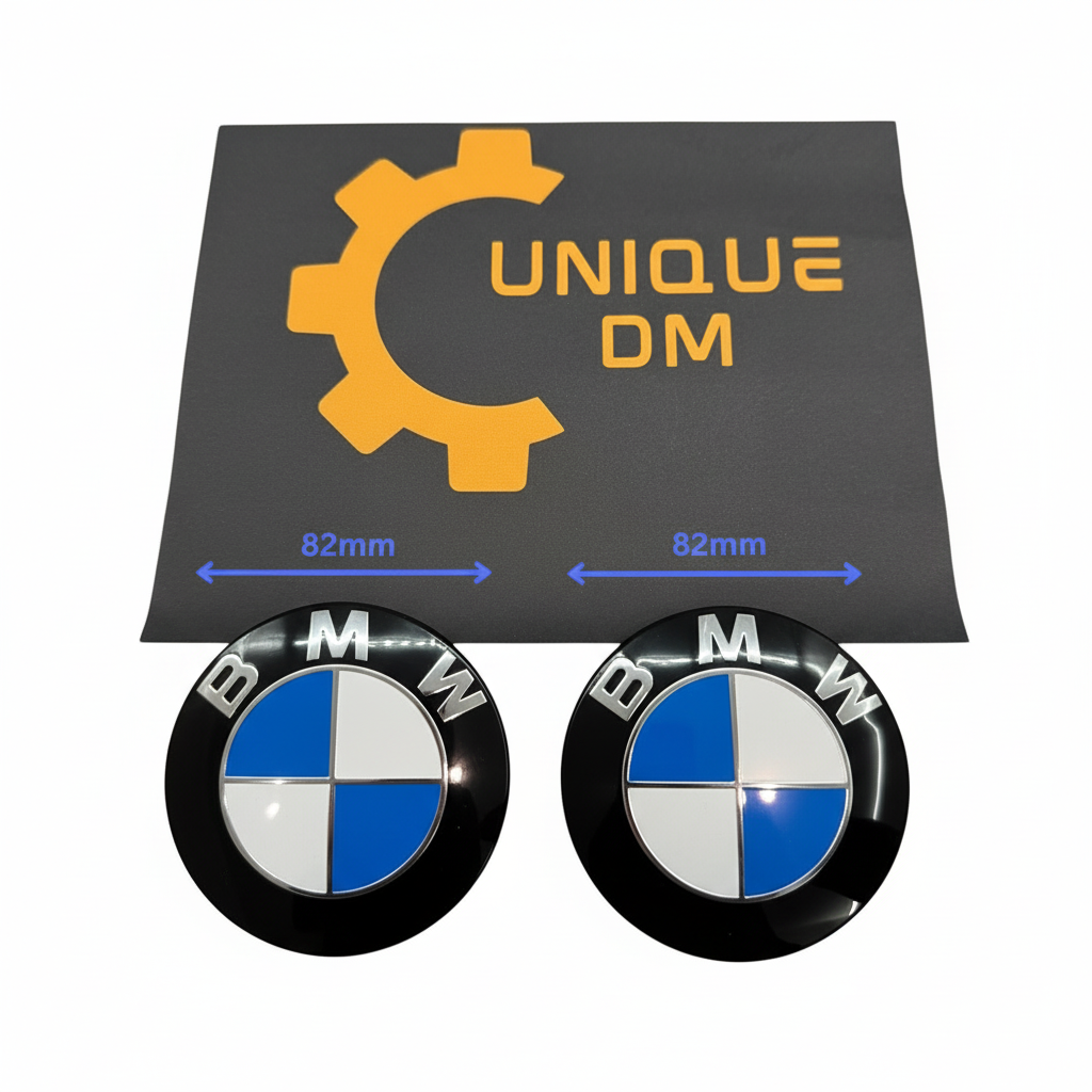 Close-up of BMW Shadowline emblem badge showing blacked-out finish and precision