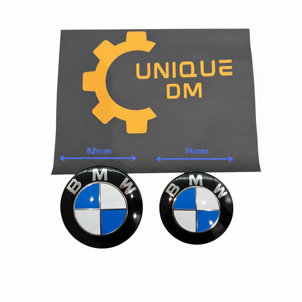 BMW emblem badge mounted on car showing clean factory-style installation
