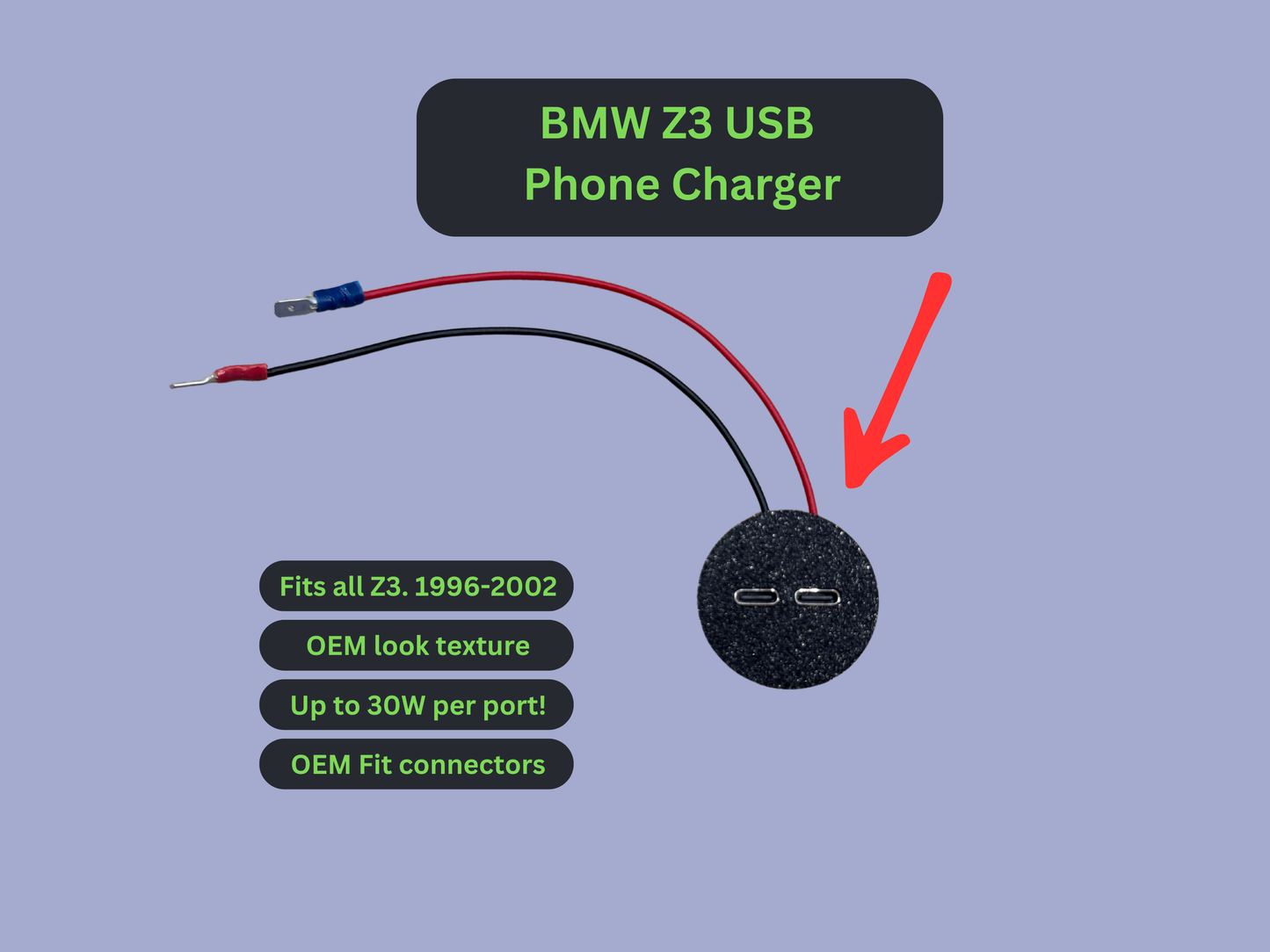 BMW Z3 Dual USB-C Fast Charger – Cigarette Lighter Replacement (1996–2002)