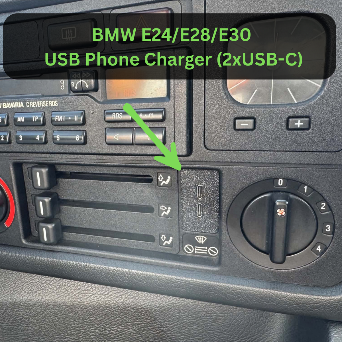 BMW E30 E24 E28 USB phone charger installed in center console