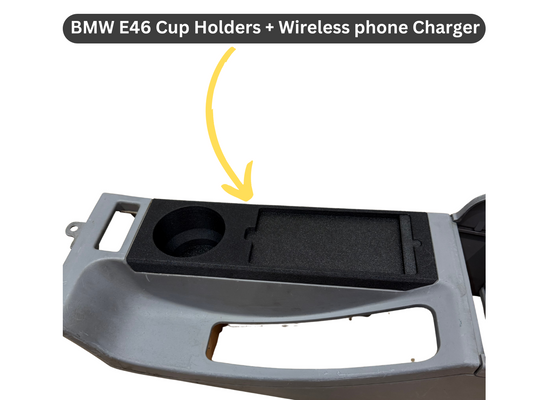 BMW E46 Cup Holder with Wireless Phone Charger | Car Interior Upgrade | Fast Charging Dock | 1 Year Warranty