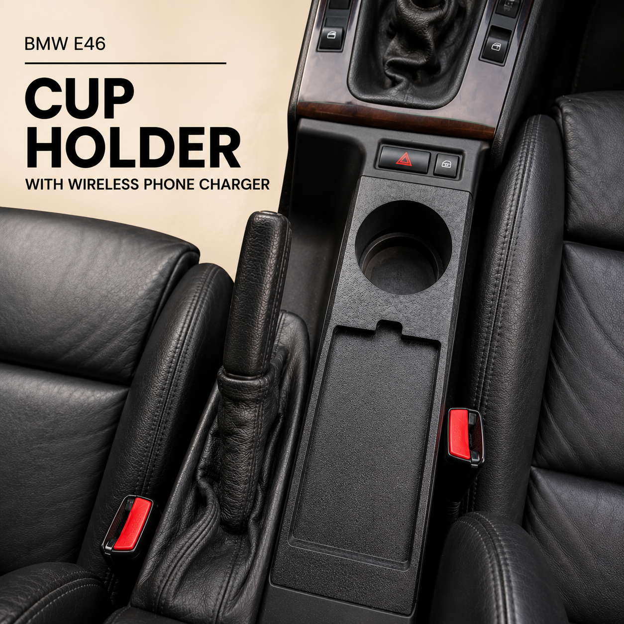 BMW E46 Cup Holder with Built-In Wireless Phone Charger
