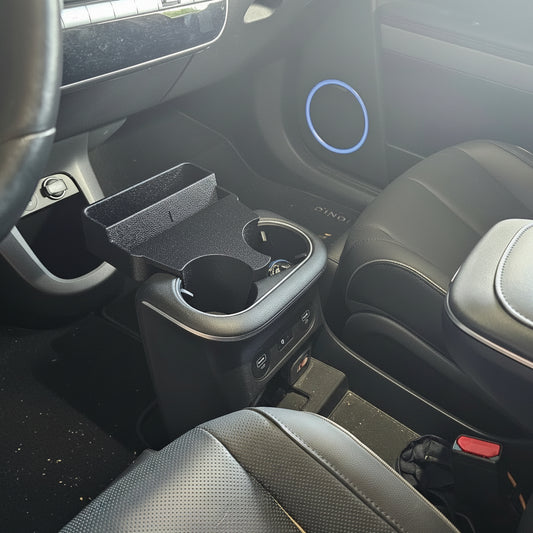 Hyundai Ioniq 5 cup holder organizer with phone standing upright in portrait mode