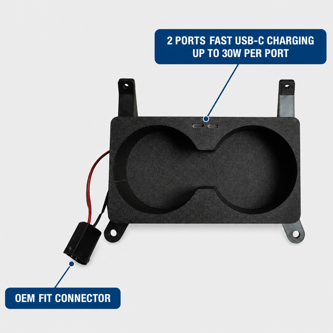 BMW E38 Cup Holders with Dual USB-C Charger – 7 Series